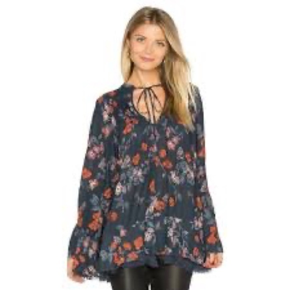 FREE People So Fine pebble crepe smocked tunic Top Small - Picture 1 of 11